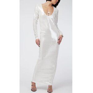 NEW Lioness Hollywood Sequin Maxi Dress Scoop Neck in  Porcelain Women's XS